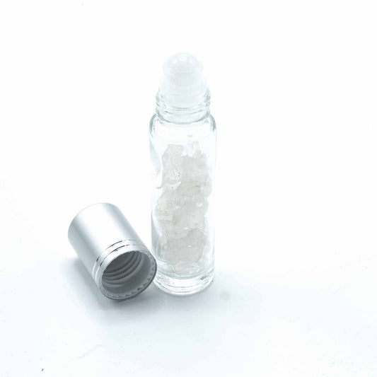 Essential Oil Roller Bottle- Clear Quartz - Silver cap