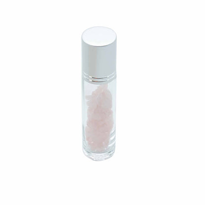 Essential Oil Roller Bottle - Rose Quartz - Silver Cap