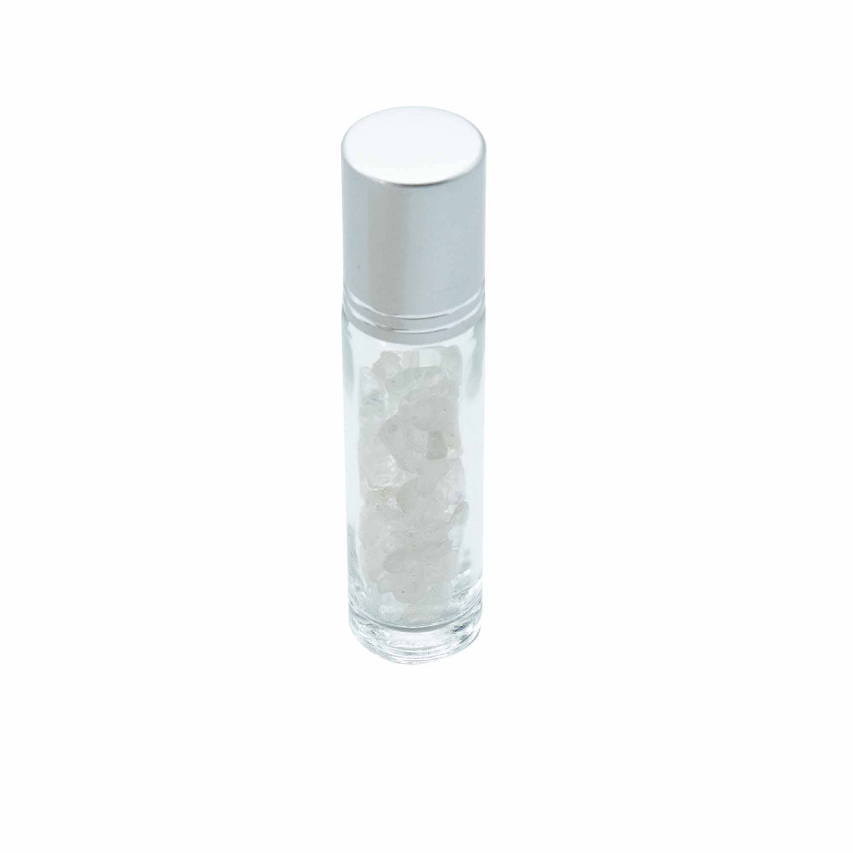 Essential Oil Roller Bottle- Clear Quartz - Silver cap