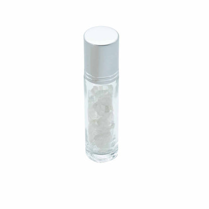 Essential Oil Roller Bottle- Clear Quartz - Silver cap