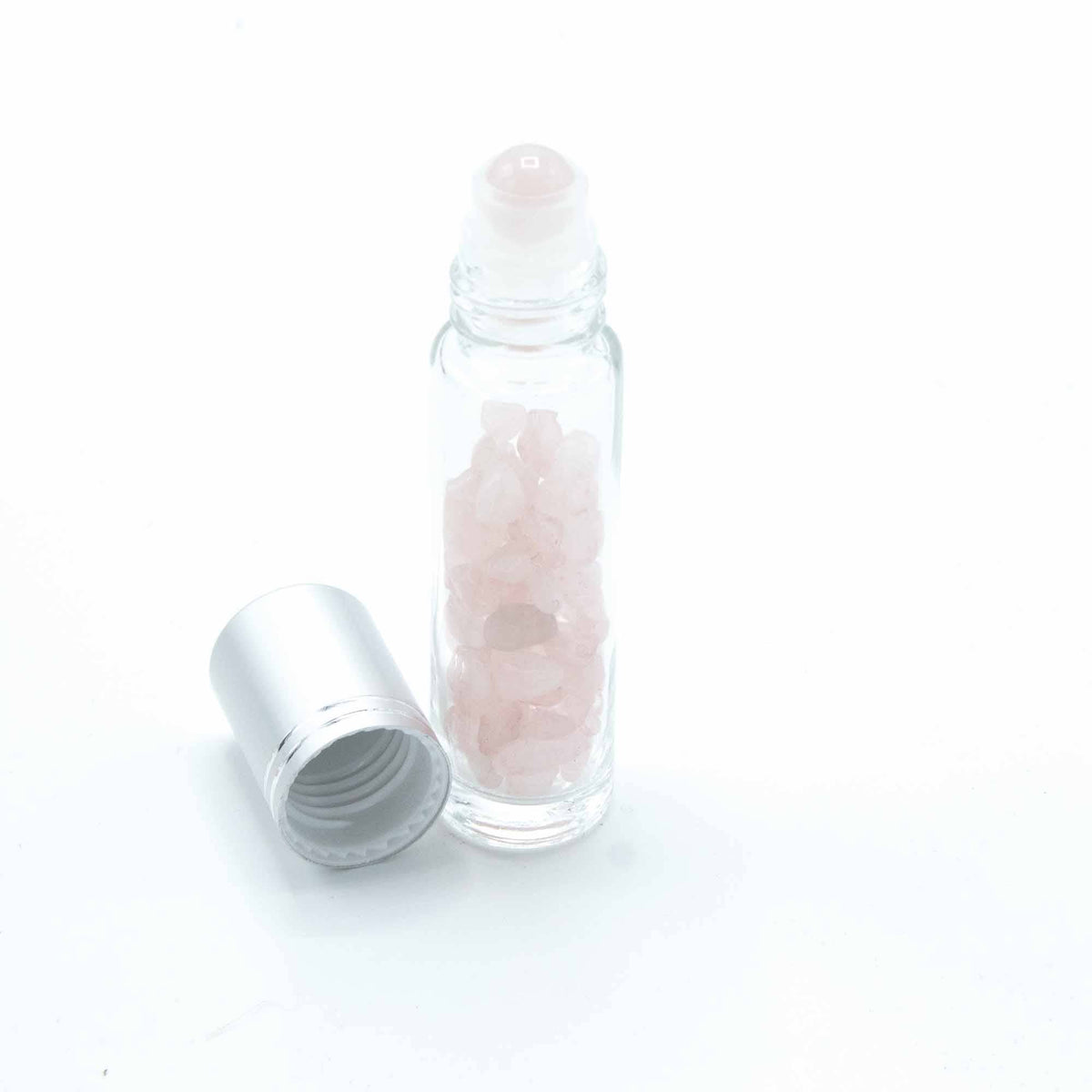 Essential Oil Roller Bottle - Rose Quartz - Silver Cap